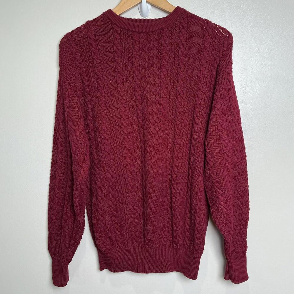 Vintage Lord Jeff Fine Cotton Cable Knit Sweater Mens L Made In USA Grandpa Prep